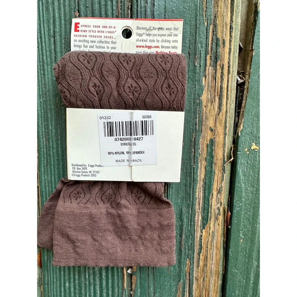 L'eggs Fashion Trouser Socks Chocolate Baroque Pattern One Size Brown Knee High